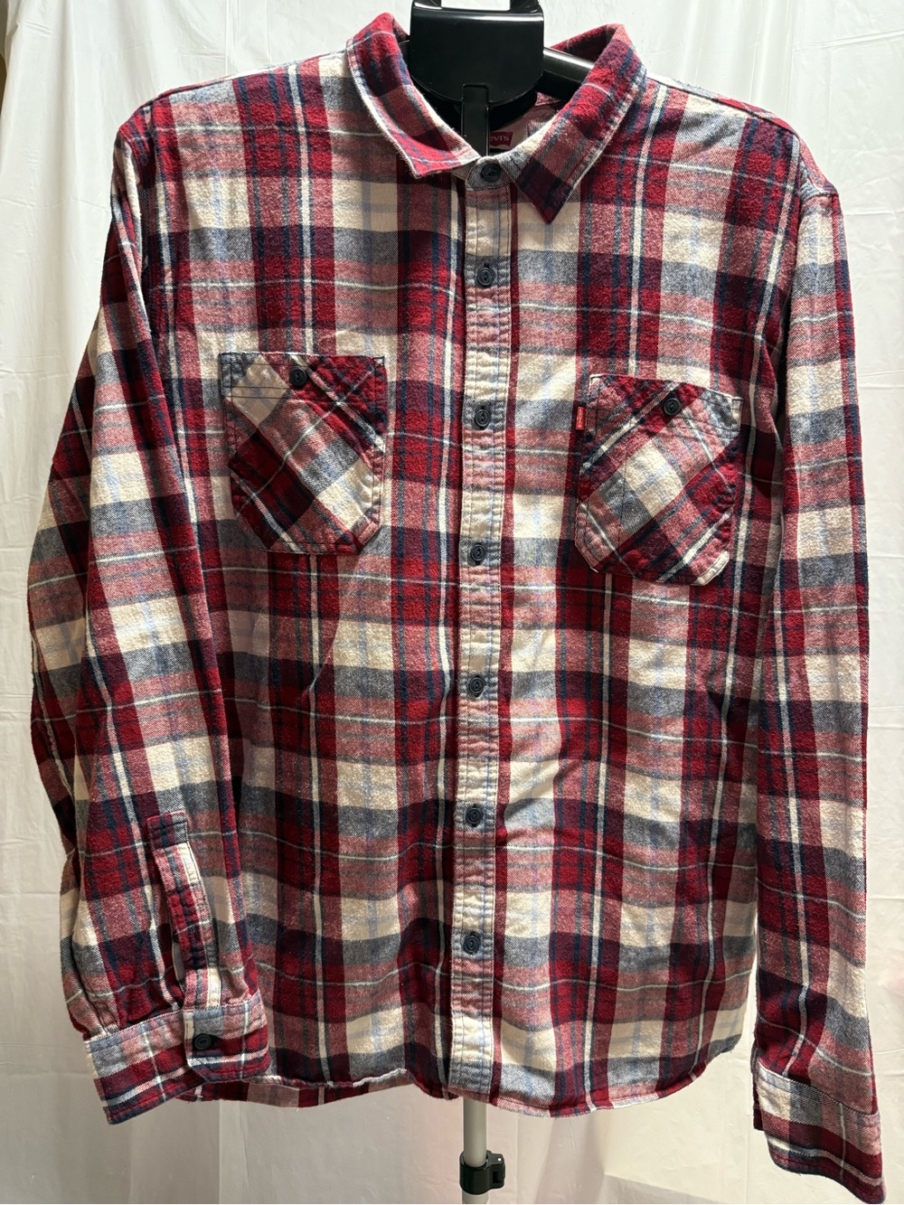 Levi’s Plaid Flannel Shirt Mens XXL Red Cream Blue Cotton Button Front